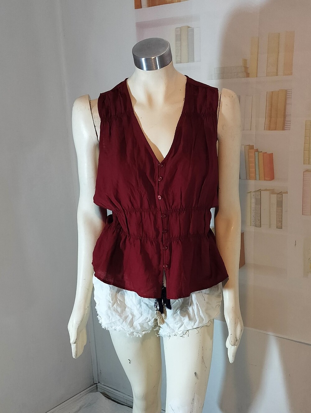 Rewash Burgundy Sleeveless Button-Front Peplum Tank